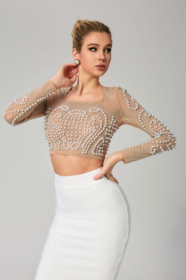 Pearl Embellished Mesh Bandage Set