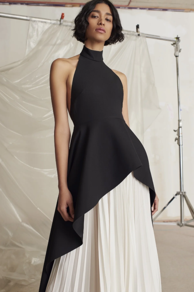 Victoria Layered Halter Gown Set in Black and White