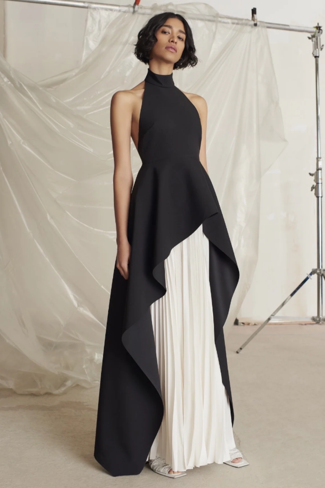 Victoria Layered Halter Gown Set in Black and White