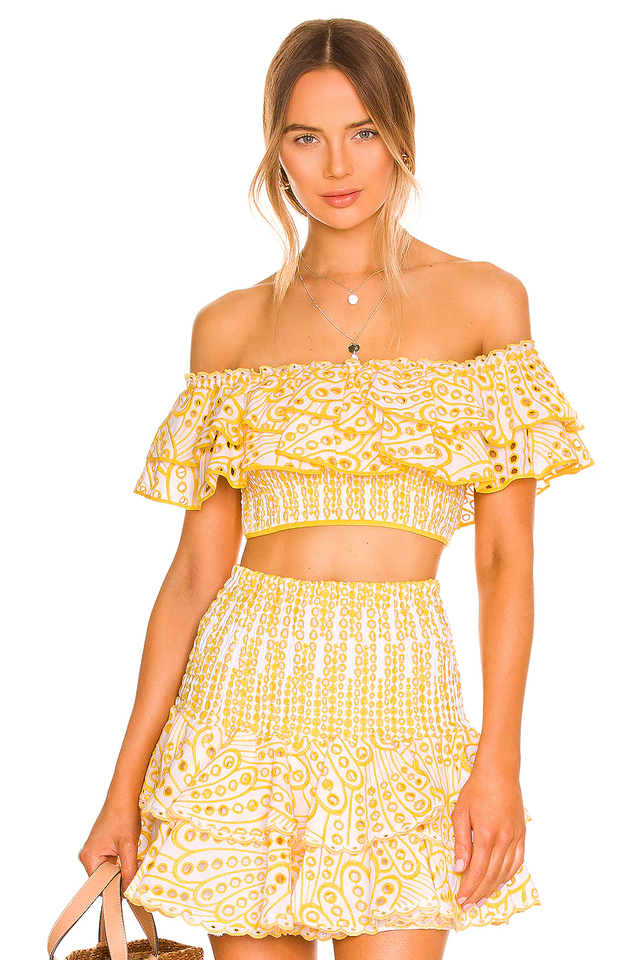 Off-The-Shoulder Ruffle Crop Top and Skirt Set