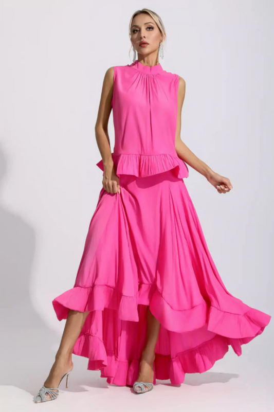 Elaine Pink Sleeveless Ruffle Mermaid Set Dress