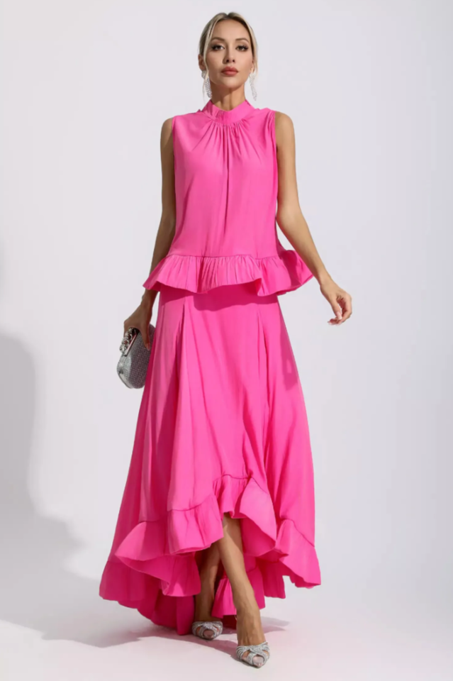 Elaine Pink Sleeveless Ruffle Mermaid Set Dress