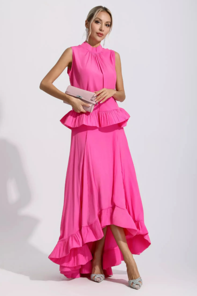 Elaine Pink Sleeveless Ruffle Mermaid Set Dress