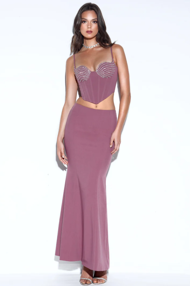 Delice Mauve Camisole Top And Flare Skirt Set