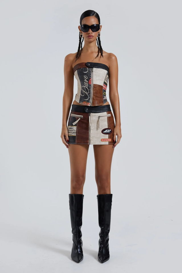 Daytona Vegan Leather Corset Top and Mini Skirt Set