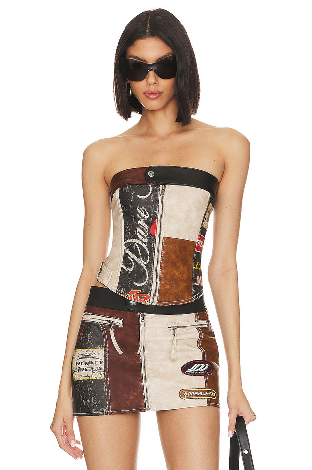 Daytona Vegan Leather Corset Top and Mini Skirt Set