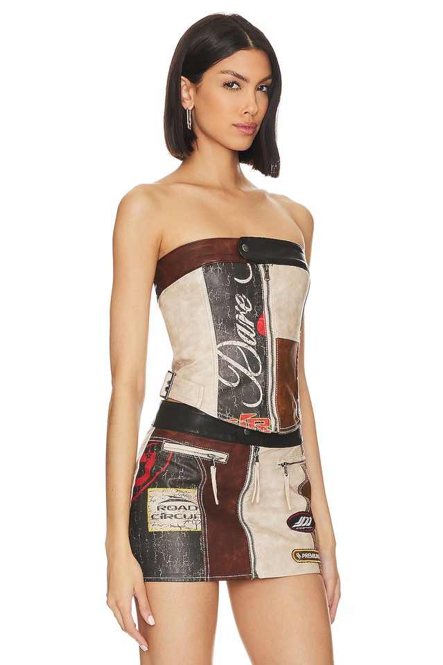 Daytona Vegan Leather Corset Top and Mini Skirt Set