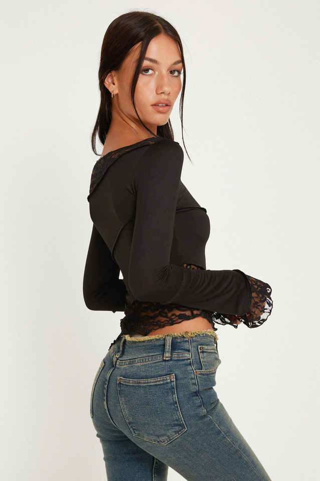 Black Lace Long Sleeve Top