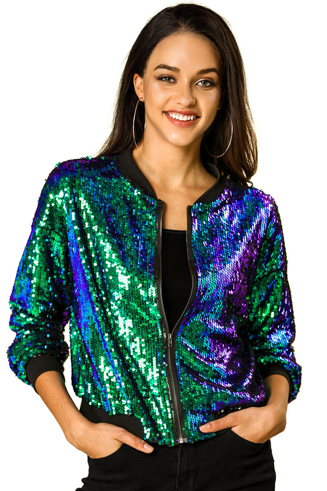 Mermaid Sequin Bomber Jacket in Sparkly Glam Style