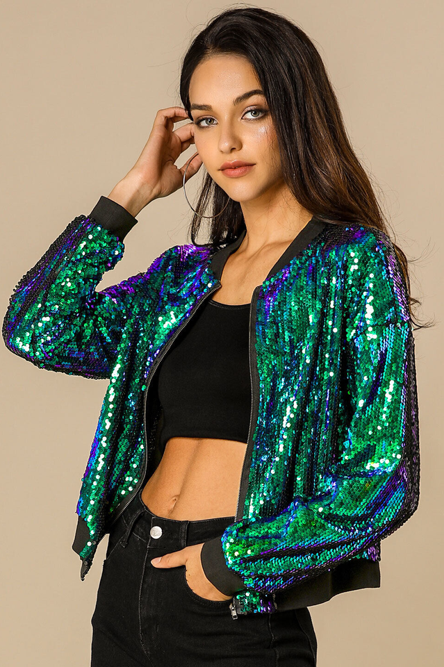 Mermaid Sequin Bomber Jacket in Sparkly Glam Style