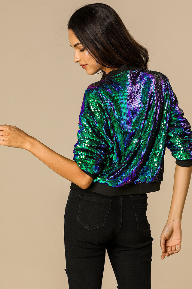 Mermaid Sequin Bomber Jacket in Sparkly Glam Style