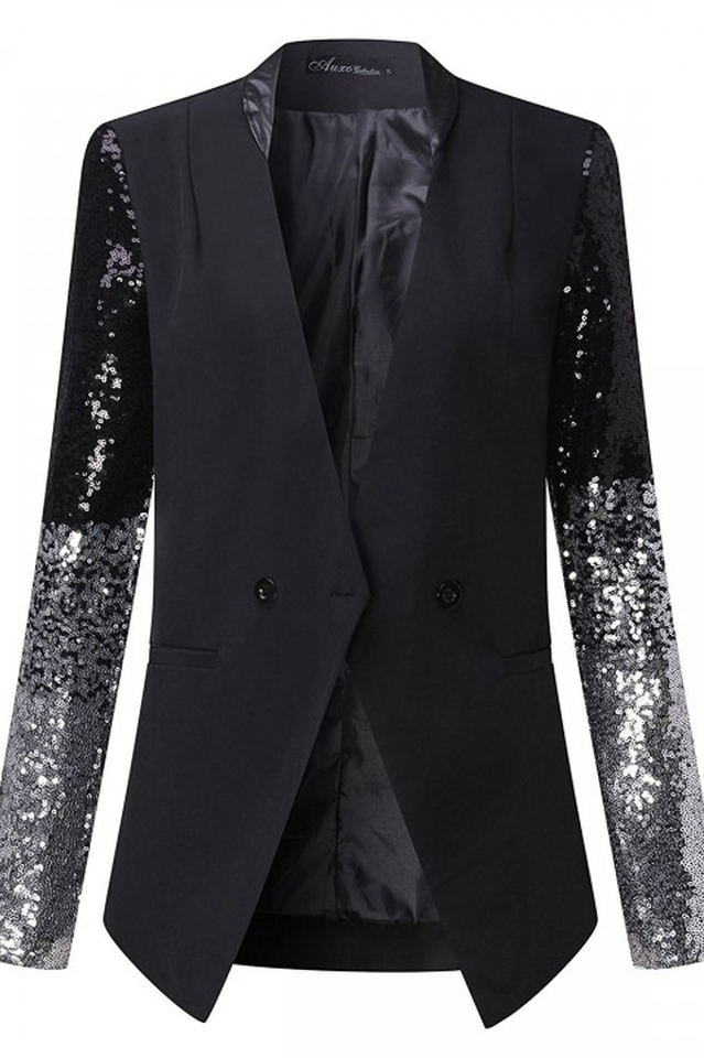 Black Blazer With Sequins Sleeve