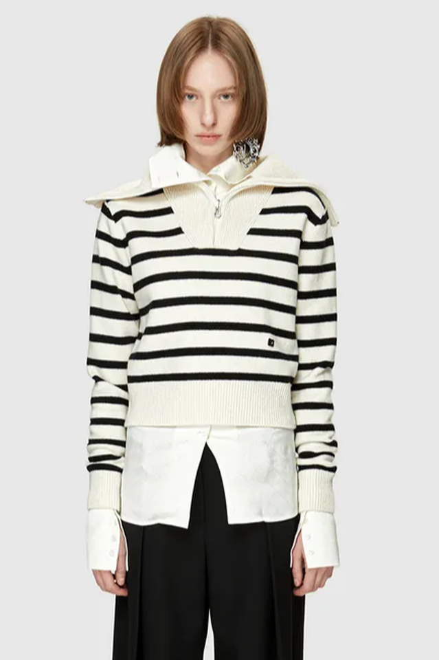 Low Classic Stripe Sailor Zip-Up Knit Top