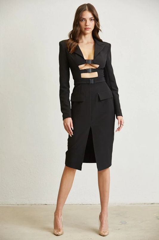 Buckle Detail Blazer Top And Skirt Set