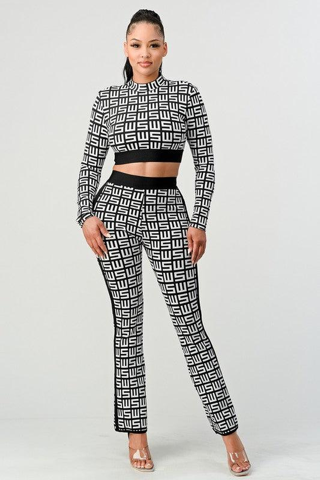 Bougie Pants Set with Stand Collar and Quilted Hem