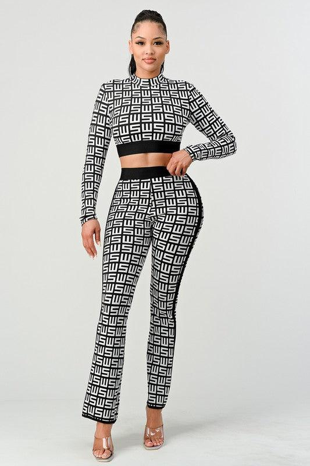 Bougie Pants Set with Stand Collar and Quilted Hem