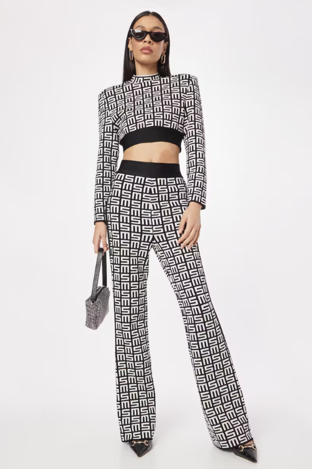 Bougie Pants Set with Stand Collar and Quilted Hem