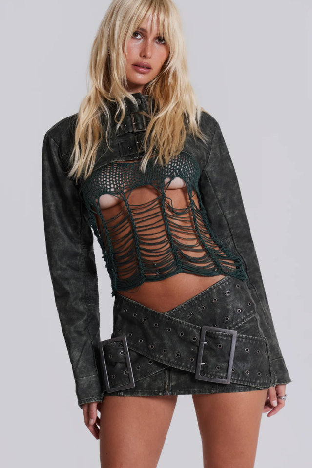 Denim Assassin Micro Mini Skirt with Wrap Belt Style