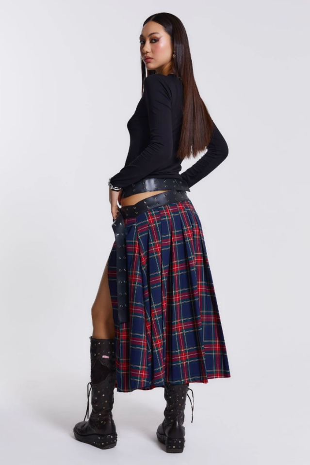 Rebel Maxi Kilt With Tartan Print And Thigh Split