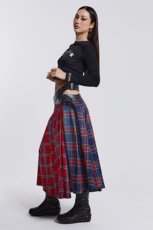 Rebel Maxi Kilt With Tartan Print And Thigh Split