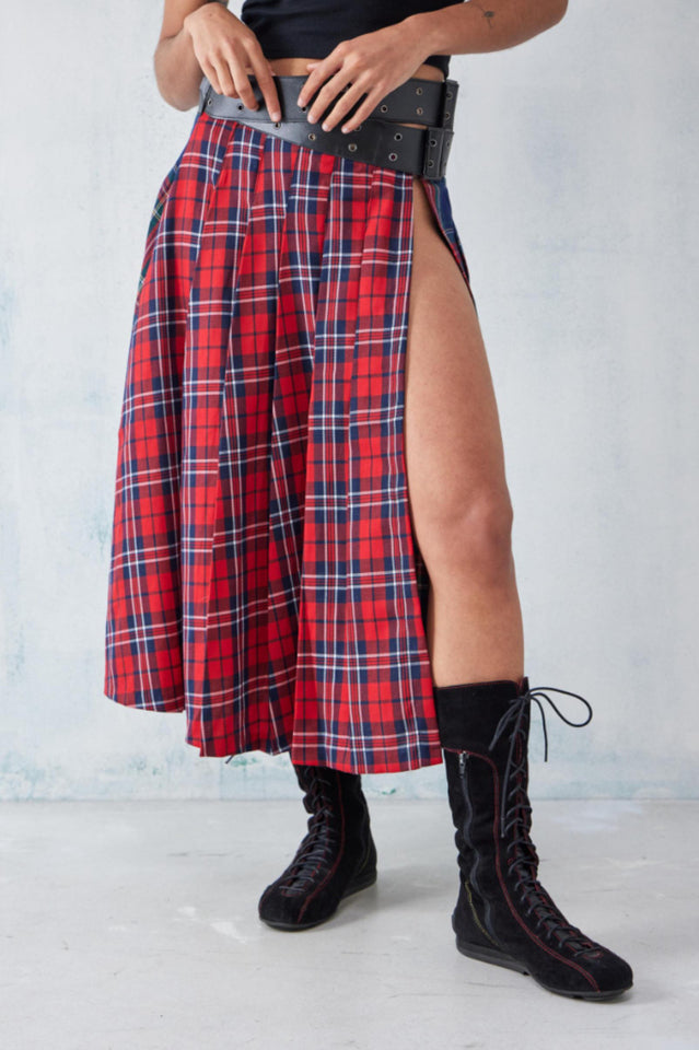 Rebel Maxi Kilt With Tartan Print And Thigh Split