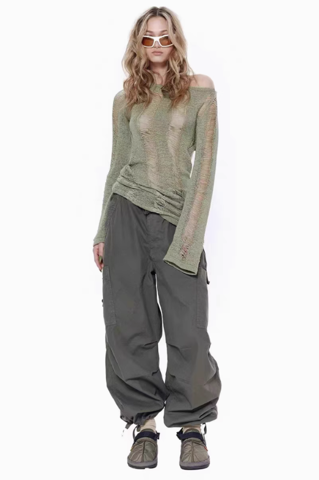 Vintage Parachute Cargo Pants with Adjustable Drawcord