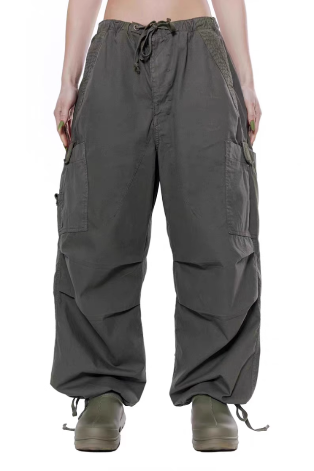 Vintage Parachute Cargo Pants with Adjustable Drawcord