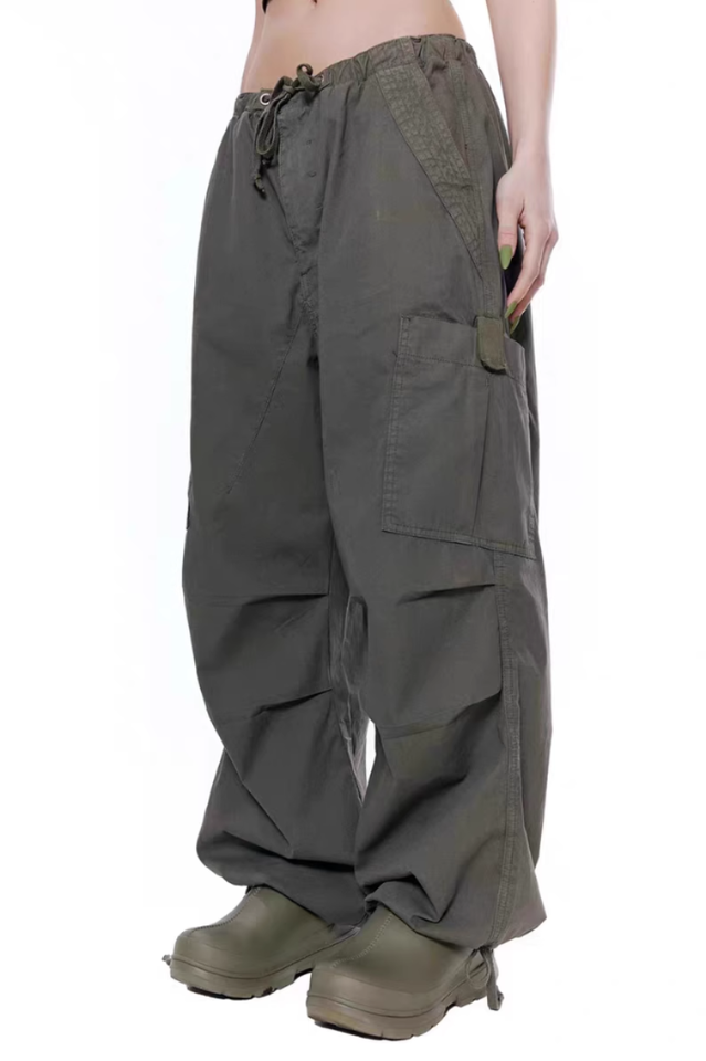 Vintage Parachute Cargo Pants with Adjustable Drawcord