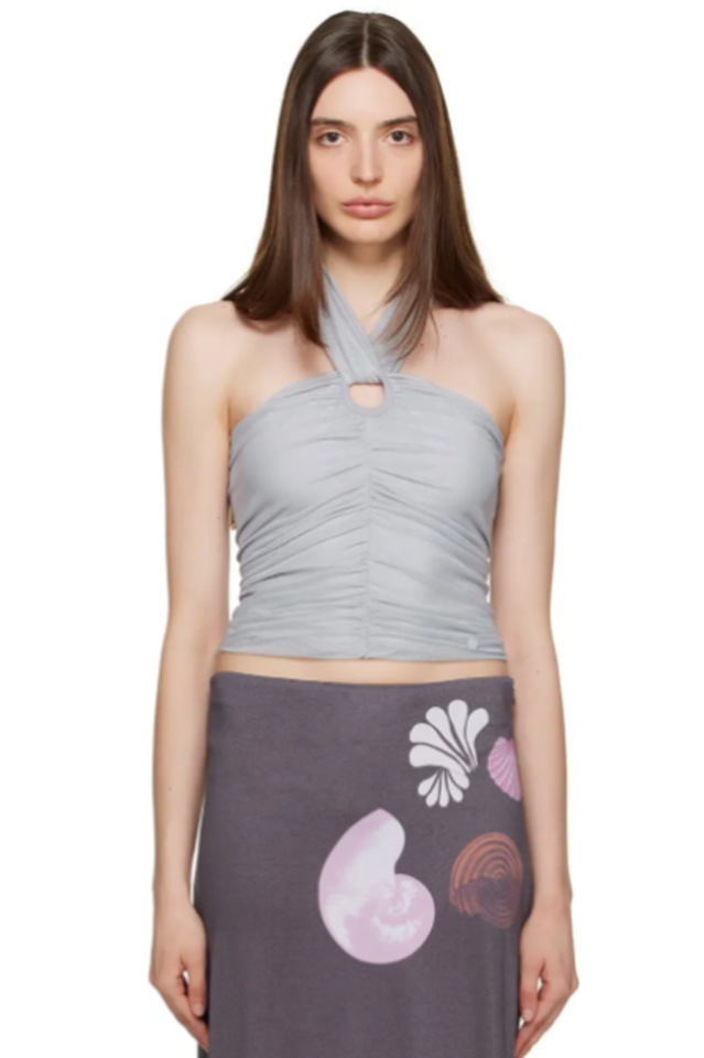 Gray Ruched Camisole with Halter Strap