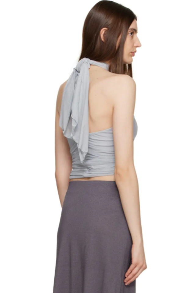 Gray Ruched Camisole with Halter Strap