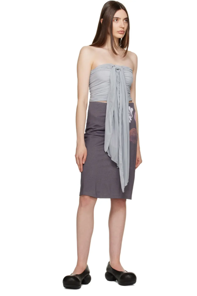 Gray Ruched Camisole with Halter Strap