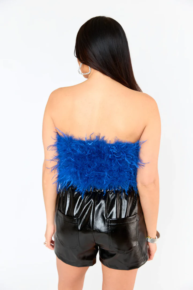 Fancy Strapless Feather Detail Crop Top