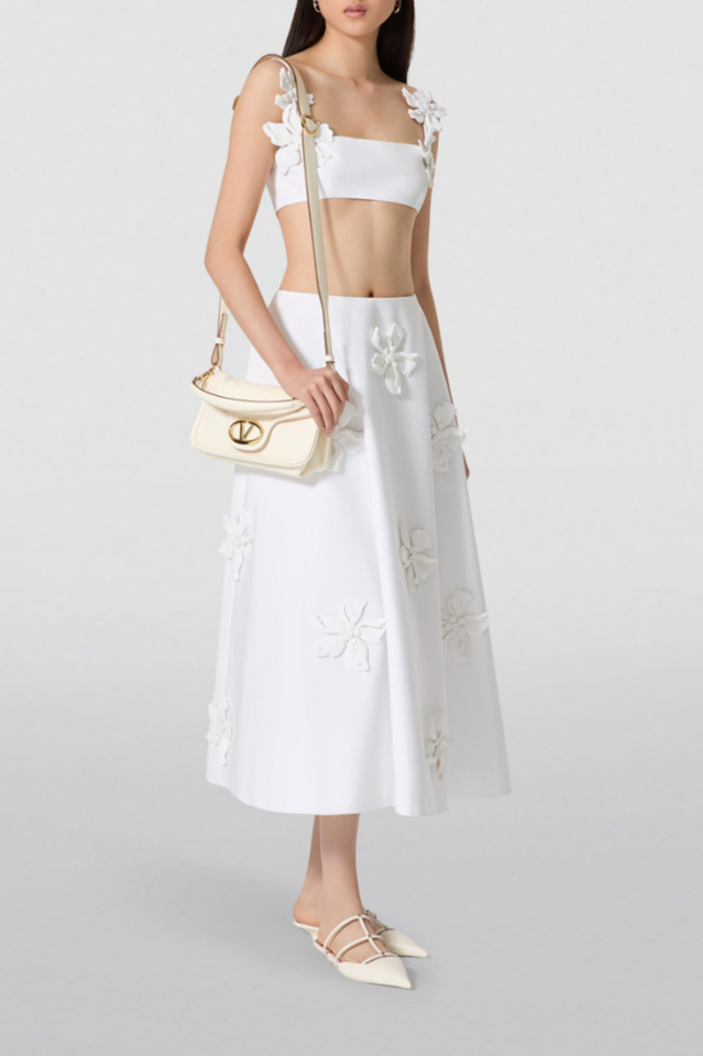 Floral Appliqué Crop Top and Skirt Set