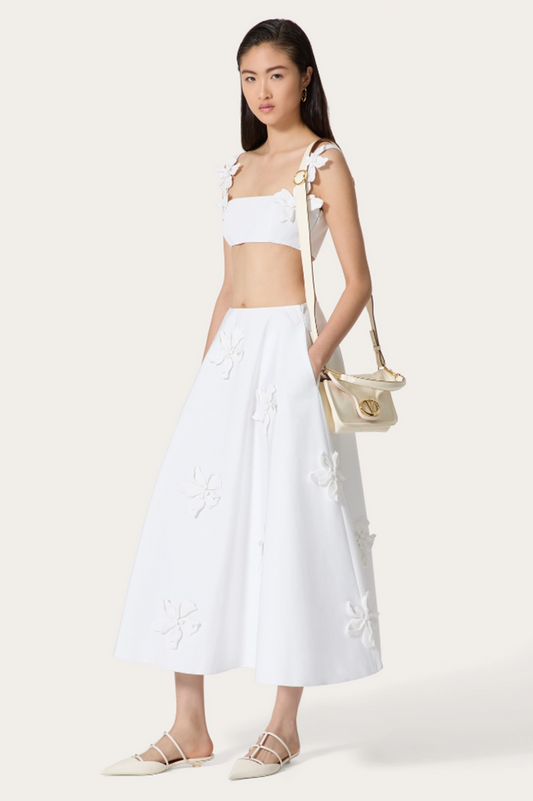 Floral Appliqué Crop Top and Skirt Set