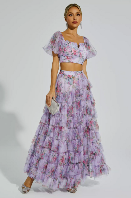 Braylee Purple Floral Ruched Two-Piece Set