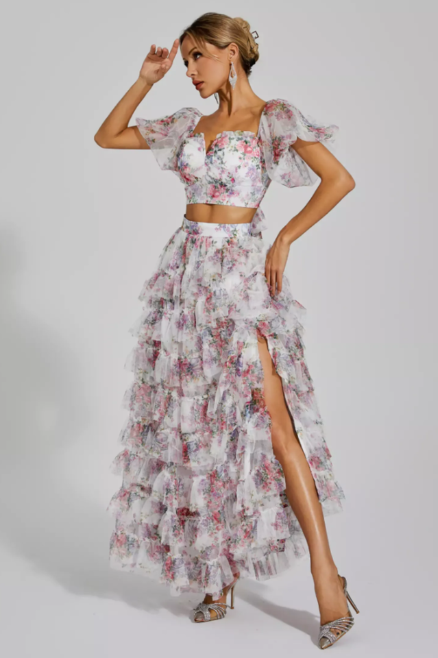 Braylee Purple Floral Ruched Two-Piece Set