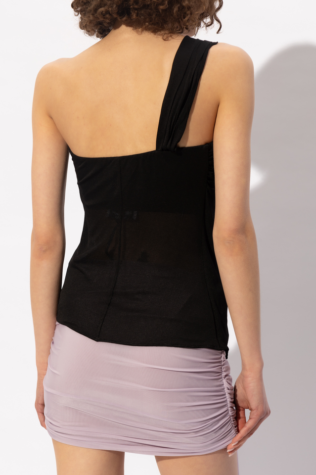 Black Draped Top With An Asymmetrical Cut