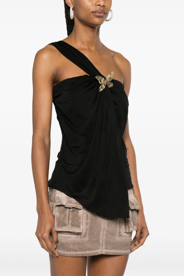 Black Draped Top With An Asymmetrical Cut