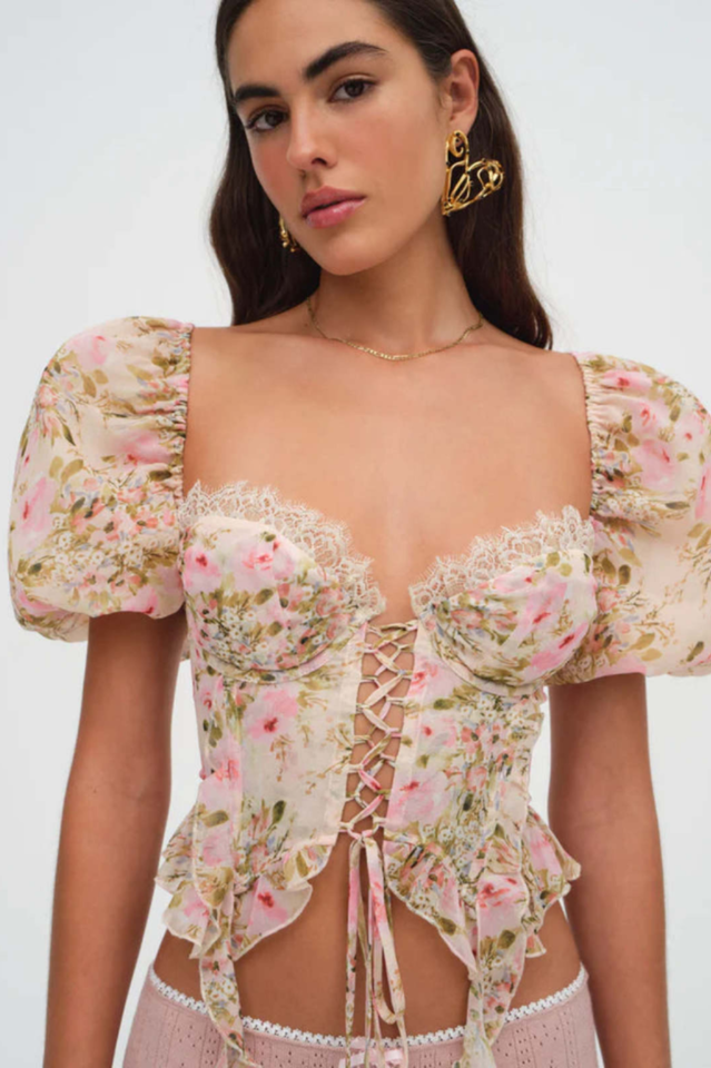 Light Yellow Floral Corset Top