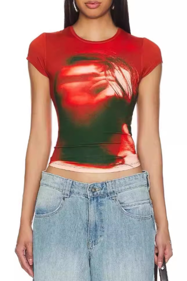 Rhapsody Baby Tee with Graphic Print and Cropped Fit