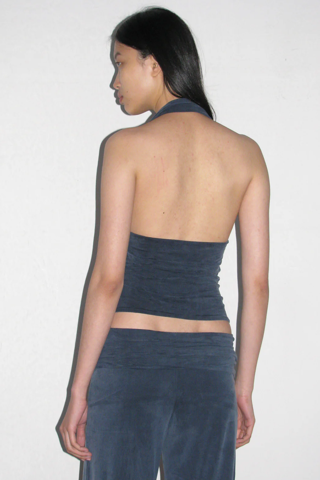 Navy Halter Brooklyn Cupro Top