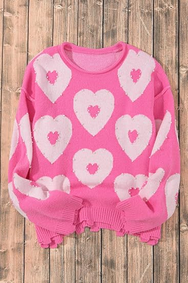 Peach Love Heart With Pearls Sweater