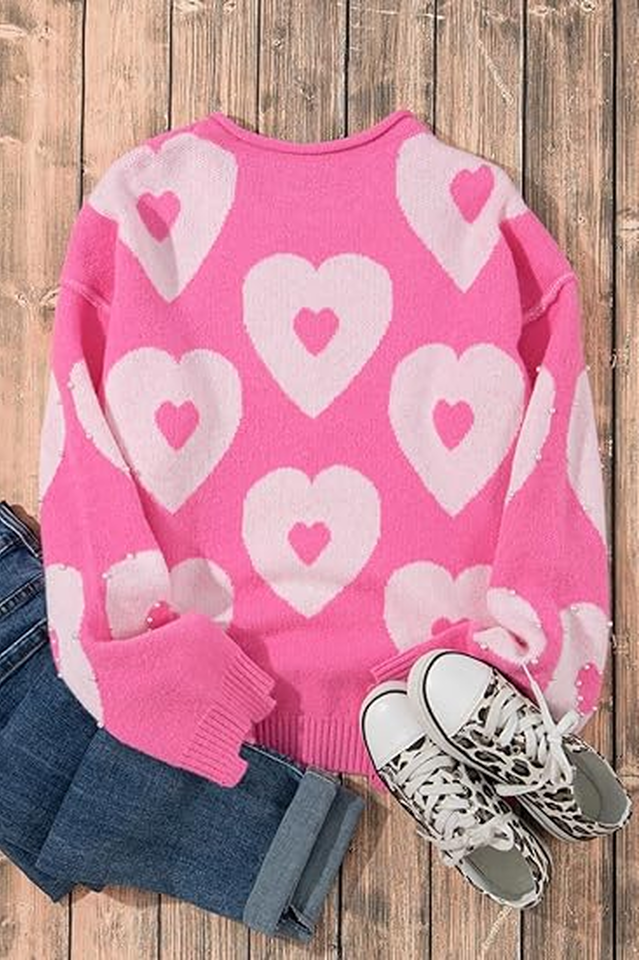 Peach Love Heart With Pearls Sweater