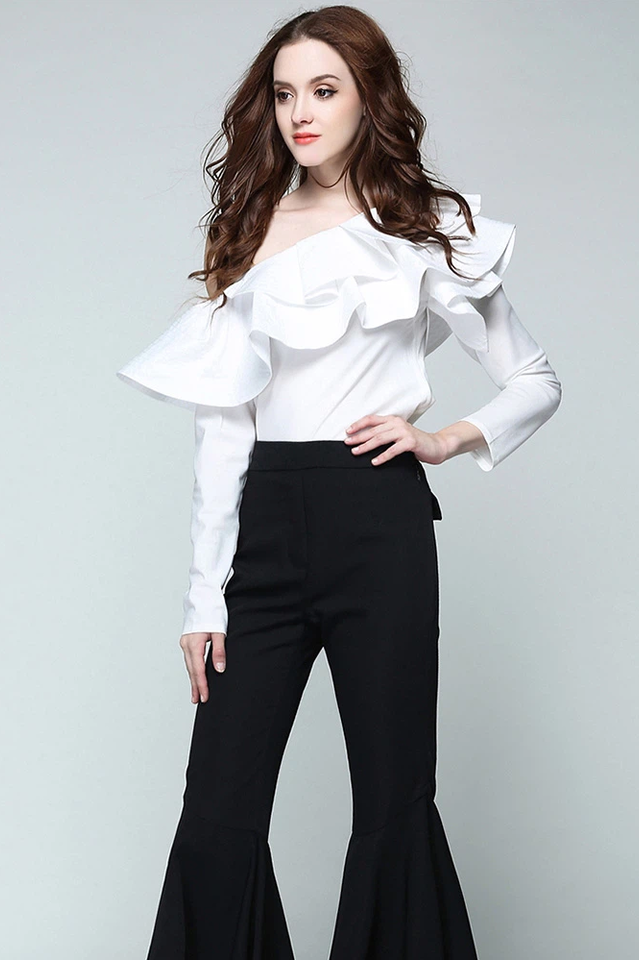 One Shoulder Ruffled Shirt in Elegant Style