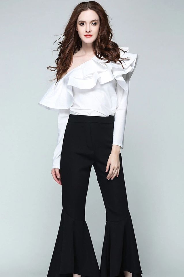 One Shoulder Ruffled Shirt in Elegant Style