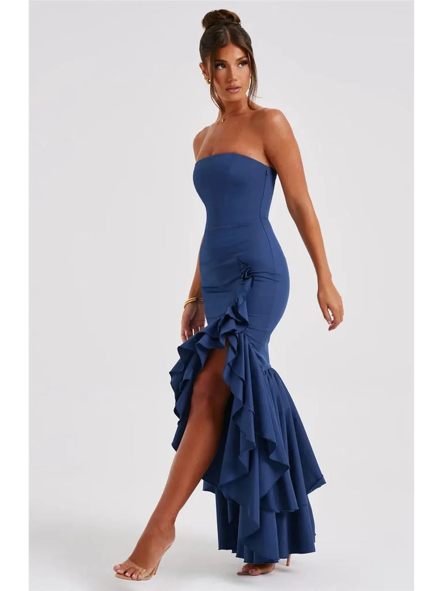 Strapless High Split Ruffle Long Dress for Women