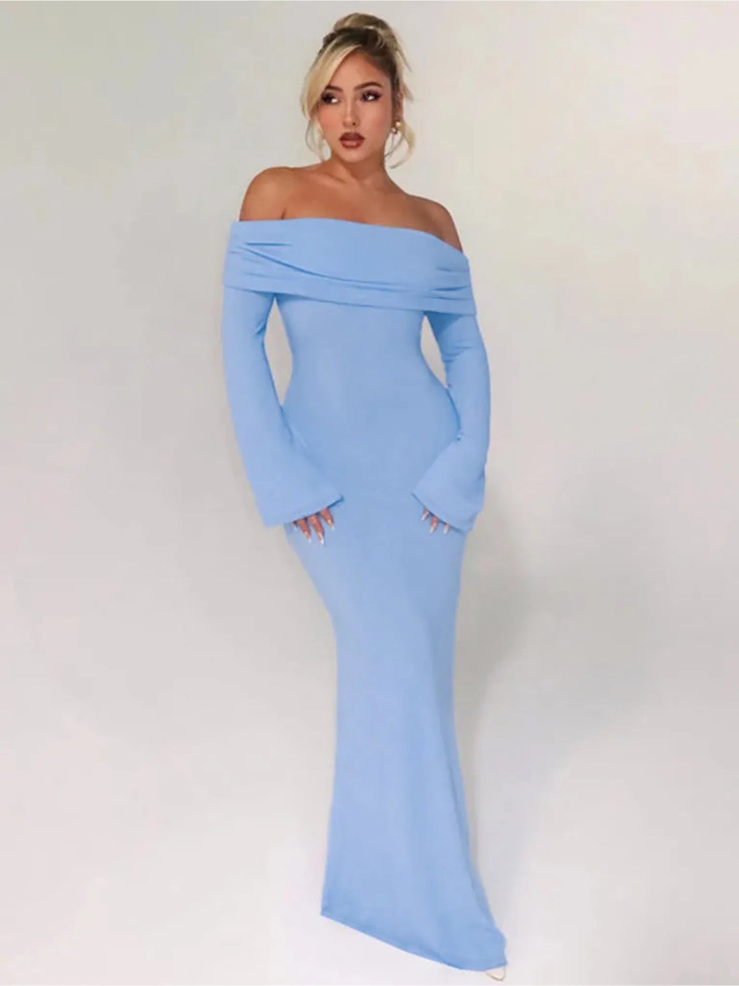 Off-Shoulder Long Sleeve Bodycon Maxi Dress