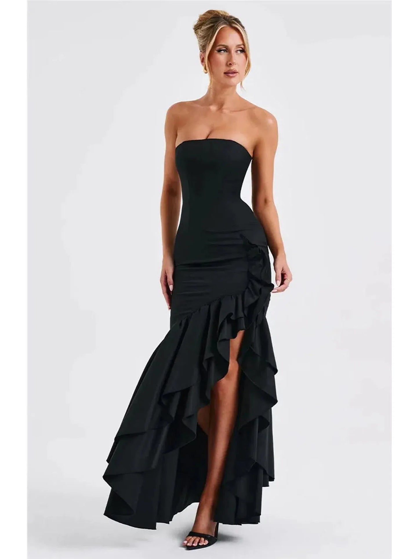 Strapless High Split Ruffle Long Dress for Women