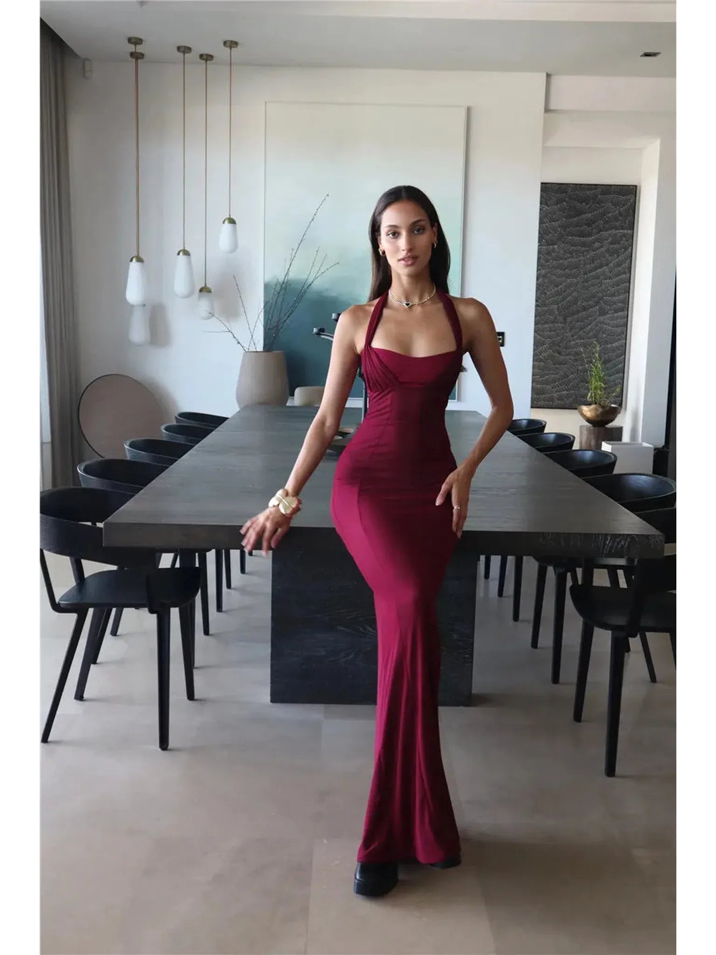 Elegant Backless Maxi Dress For Women Lace-Up Bodycon