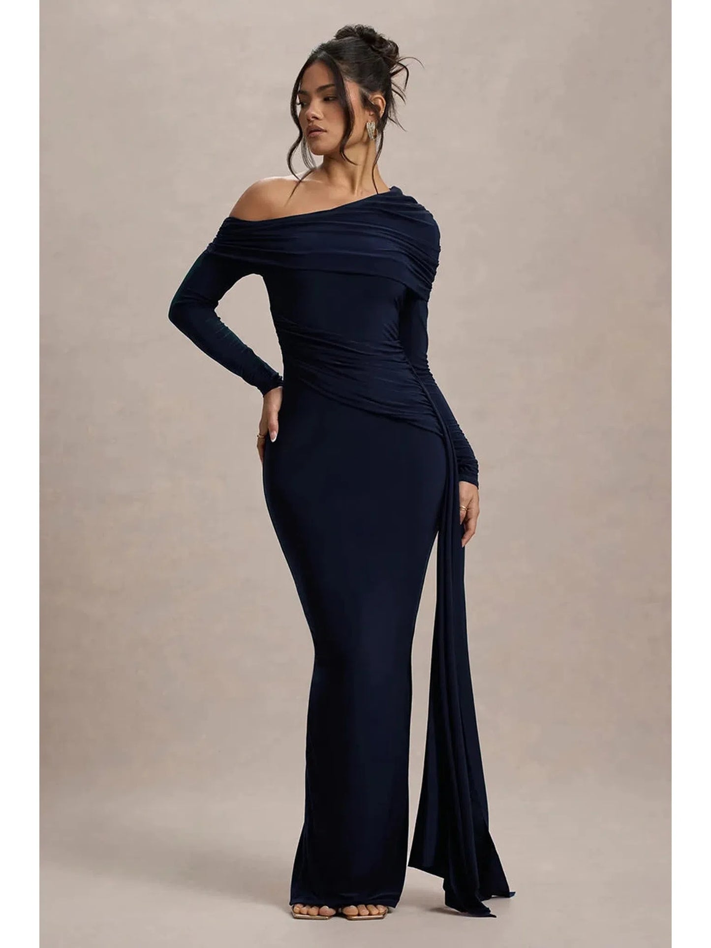 Skew Collar Long Sleeve Sexy Maxi Dress For Women